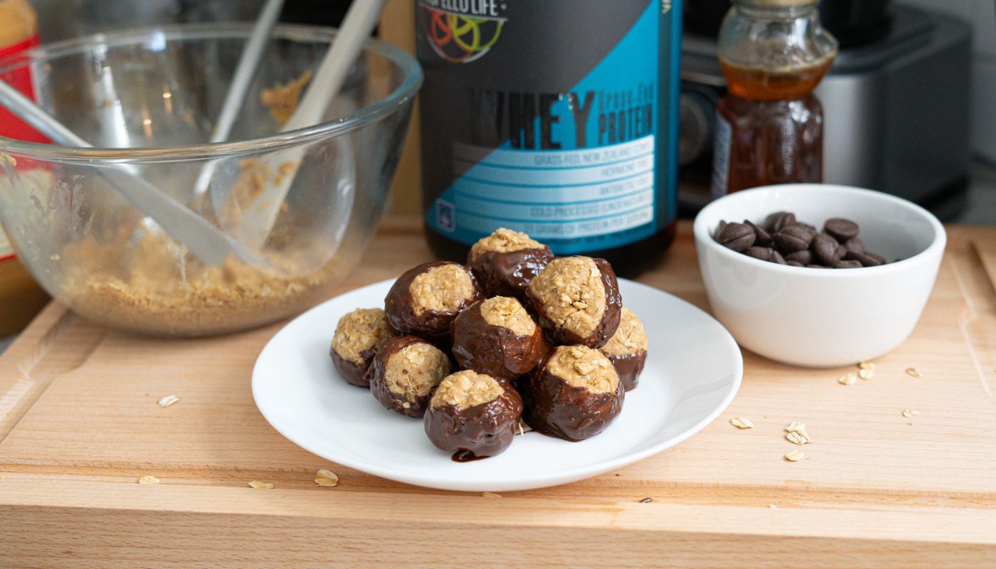 Propello Life healthy recipe for dark chocolate protein buckeye bites