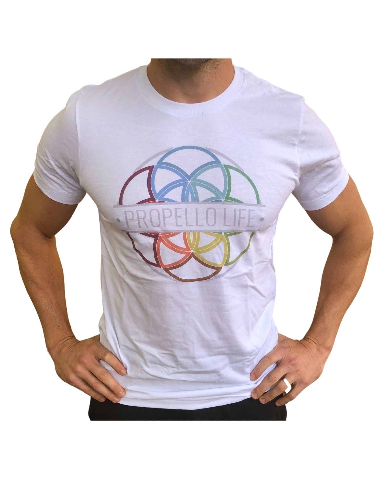 Propello Life Unisex Tee _ white with Full Color Logo front