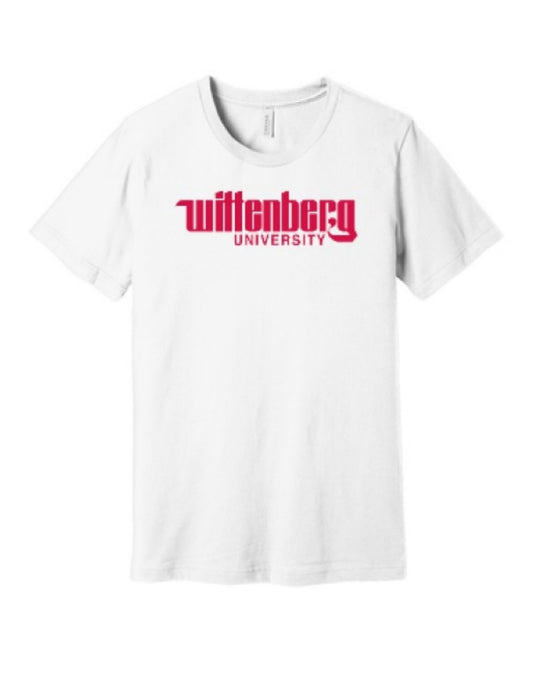Classic Wittenberg University logo tee is super soft front white