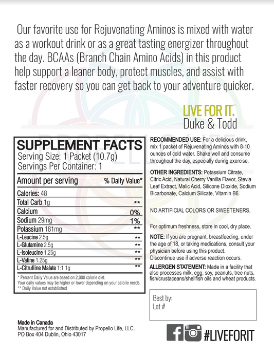 Propello Life Rejuvenating Aminos Cherries + Vanilla are the best vegan amino acids with vegan bcaas