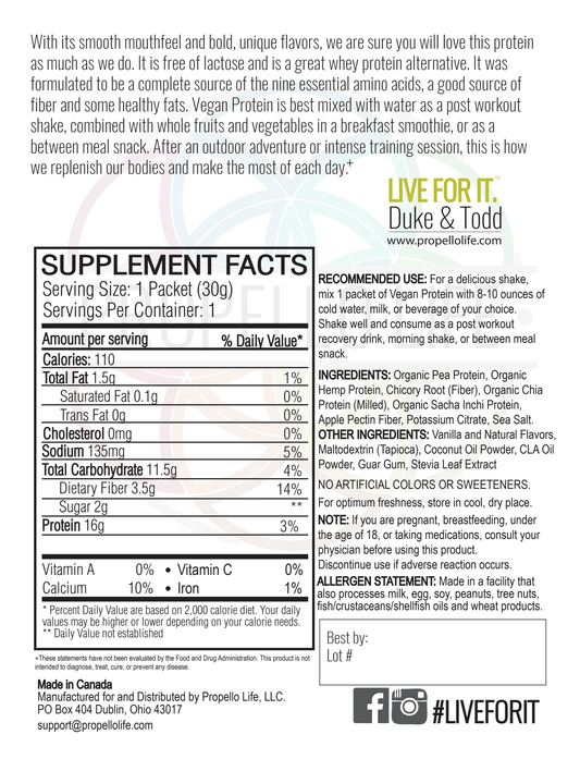 Propello Life Vegan Protein Spiced Vanilla is the best plant based protein and is non-gmo back