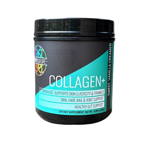 Collagen+ product image front panel. Propello Life Collagen+ Sweet Vanilla Creamer is the best multi source collagen peptide made with Dermaval