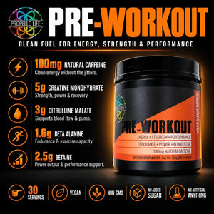 Propello Life Pre-Workout powder is a fully loaded performance formula with creatine, beta alanine, and more