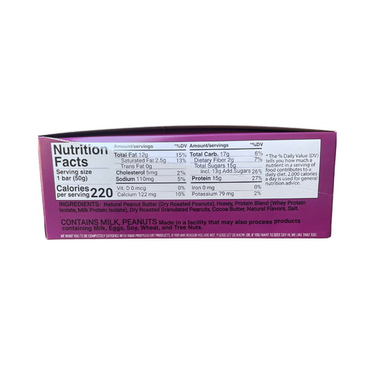 Propello Life Simply Natural Bar Chunky Peanut Butter 12-pack nutrition facts panel