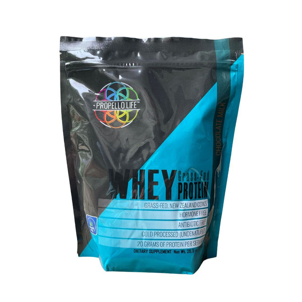 Propello Life certified grass fed Whey Protein Chocolate Milk product image. Our whey protein is a non-gmo natural protein powder