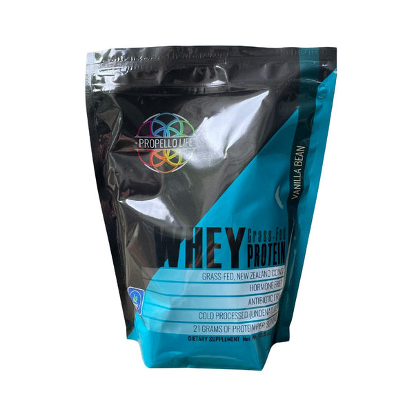 Propello Life certified grass fed Whey Protein Vanilla Bean product image. Our whey protein is a non-gmo natural protein powder