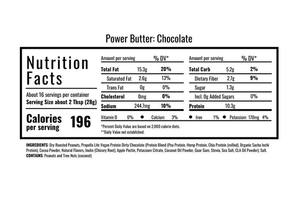 Propello Life Power Butter Chocolate Nutrition Facts by Peanut Butter and Jenny