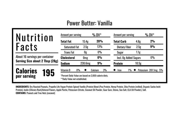 Propello Life Power Butter Vanilla Nutrition Facts by Peanut Butter and Jenny
