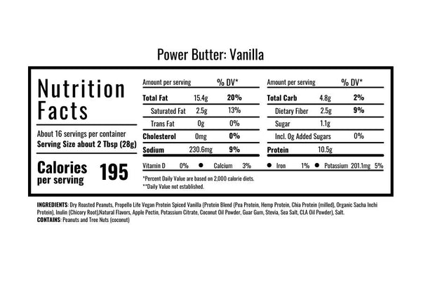 Propello Life Power Butter Vanilla Nutrition Facts by Peanut Butter and Jenny