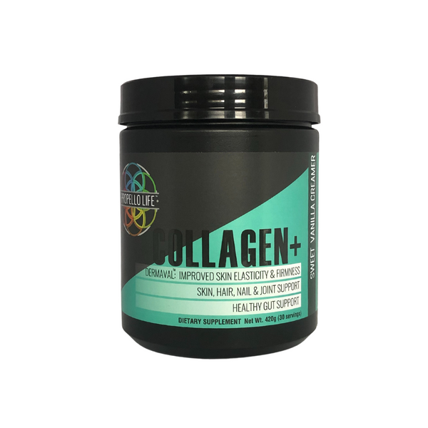 Collagen+ product image front panel. Propello Life Collagen+ Sweat Vanilla Creamer is the best collagen protein powder