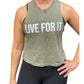 Propello Life Live For It Women's Soft Crop Tank Top Heather Olive front
