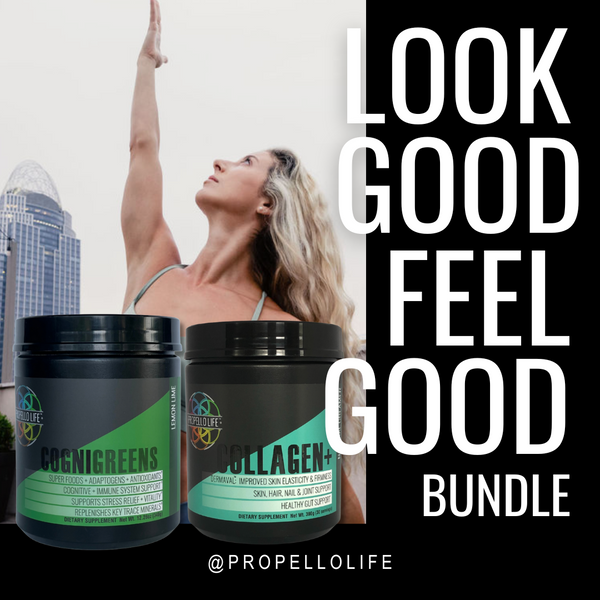 Propello Life look good feel good bundle has the best superfood greens and collagen coffee creamer