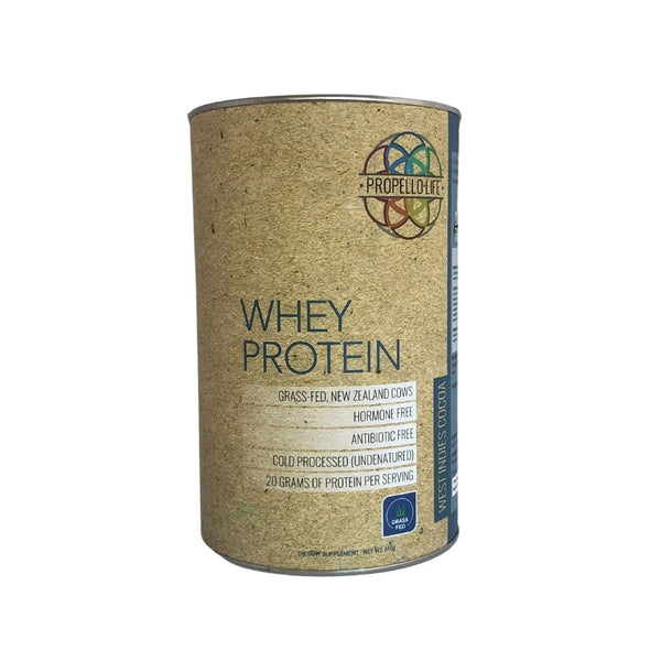 Propello Life certified grass fed Whey Protein West Indies Cocoa product image. Our whey protein is a non-gmo natural protein powder