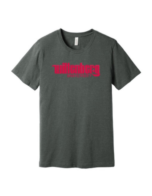 Classic Wittenberg University logo tee is super soft front grey