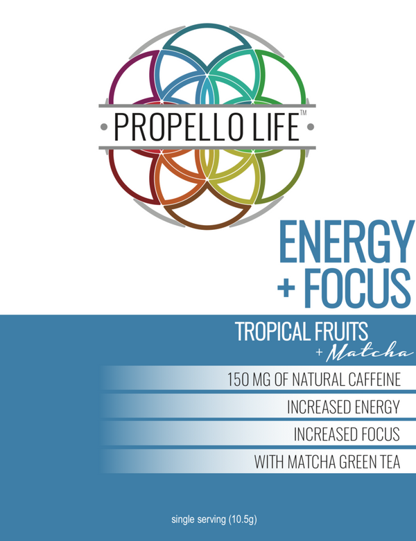 Propello Life Energy and Focus natural pre workout powered by matcha energy front panel