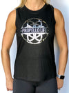 Propello Life open back black muscle tank silver logo front. support our premium natural supplements