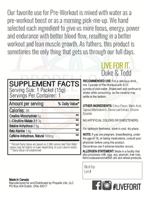 The best vegan Pre Workout by Propello Life is a non-gmo natural supplements product label back