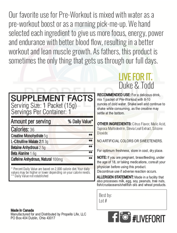 The best vegan Pre Workout by Propello Life is a non-gmo natural supplements product label back