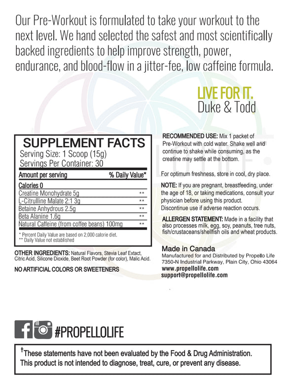 Propello Life Pre-Workout Raspberry Pomegranate is the best vegan preworkout supplement facts